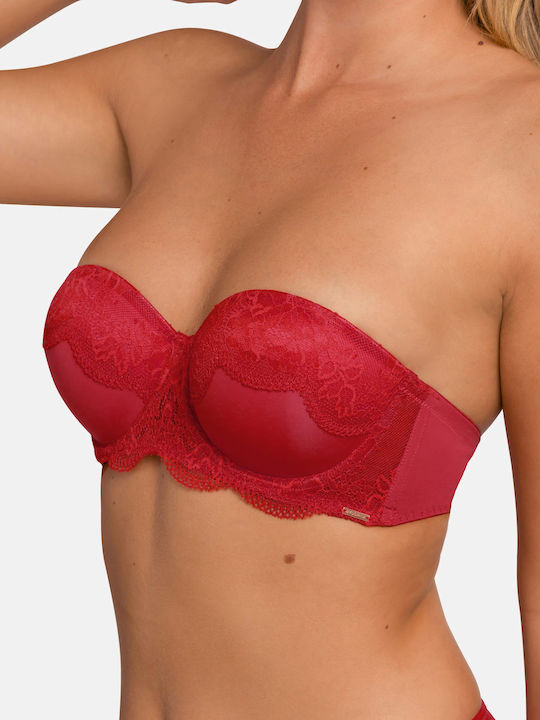 Dorina Strapless Bra with Light Padding Underwire red