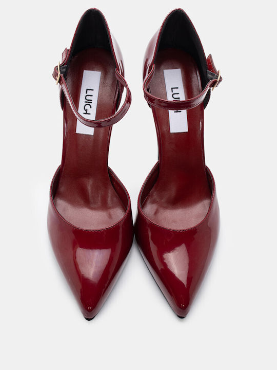 Luigi Synthetic Leather Pointed Toe Burgundy High Heels with Strap