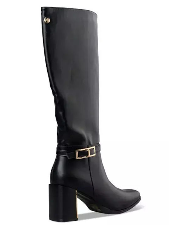 Synthetic Leather Medium Heel Women's Boots with Zipper Black