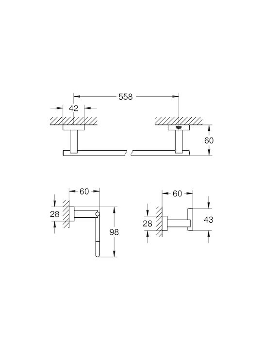 Grohe Cube Guest 3 In 1 Set Hook Towel Toilet Paper Holders Concealed Wall Mount Chrome Grohe Cube Guest 3 In 1 Set Hook Towel Toilet Paper Holders Concealed Wall Mount Chrome