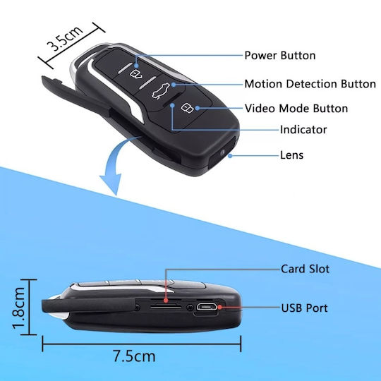 Камера за шпиониране в ключ за кола Iuni Rms25 Full HD с детекция на движение Фото Видео