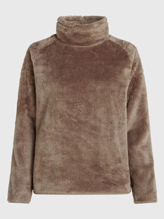 Winter Women's Fleece Blouse Long Sleeve Brown