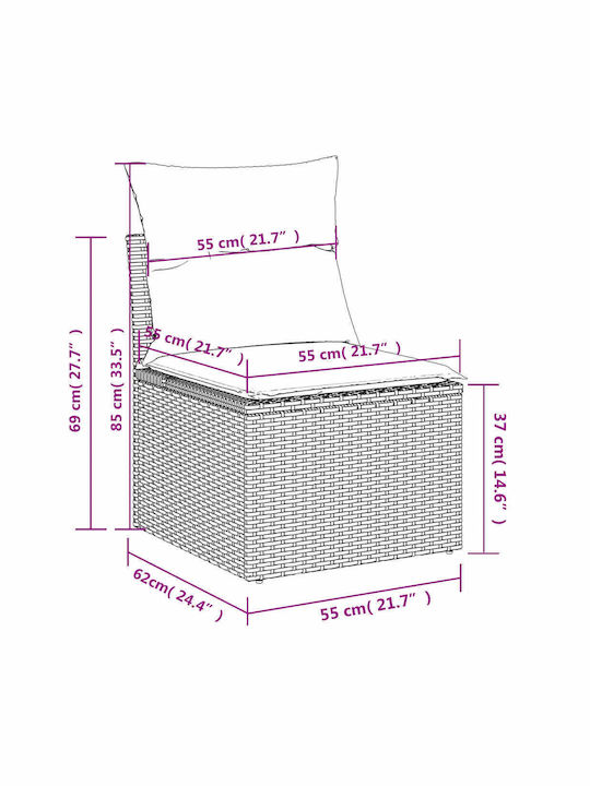 Corner Outdoor Sofa Rattan with Chest and Cushions 55x55x69cm