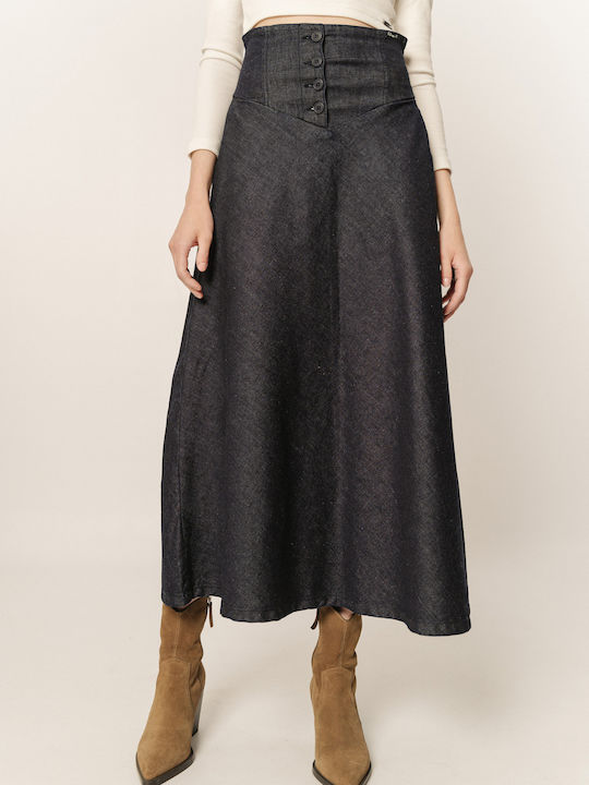 Edward Jeans Denim Maxi Skirt in Black Color