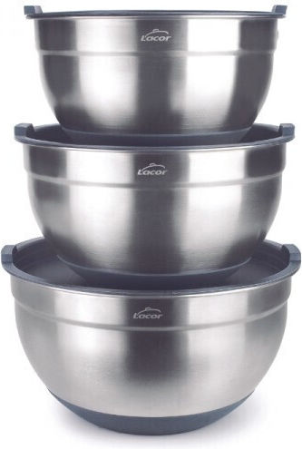 Set de 3 boluri din oțel inoxidabil cu capac perfect asortat