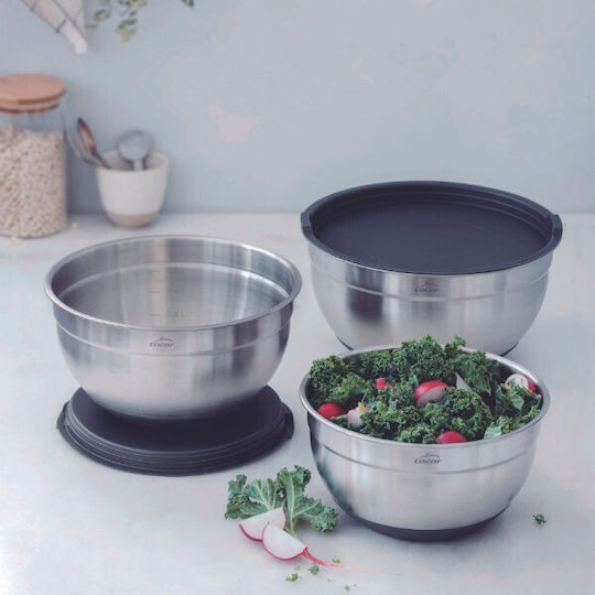 Set de 3 boluri din oțel inoxidabil cu capac perfect asortat