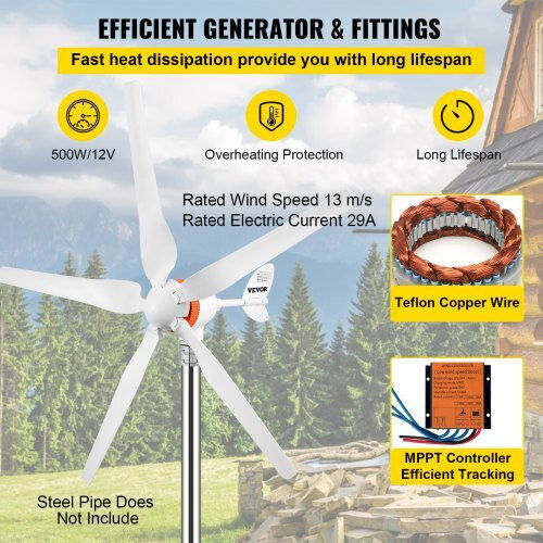 Vevor Ανεμογεννήτρια Ονομαστικής Ισχύος 500W