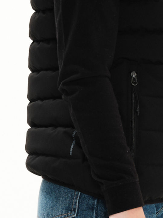 Women's Short Puffer Jacket for Winter with Hood Black