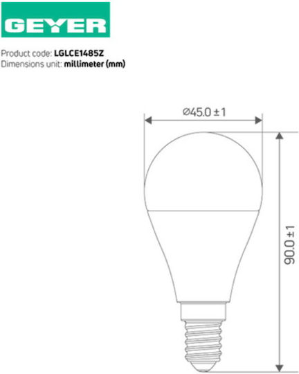 Geyer LED крушка 8.5W за фасунга E14 и форма G45 Неутрално бяло 800лм