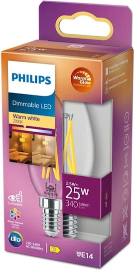 Philips Bec LED 2.5W 97mm pentru Soclu E14 Alb cald 340lm