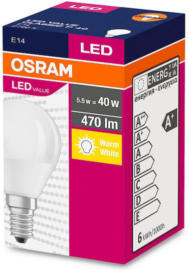 Ledvance Λάμπα LED 4.9W για Ντουί E14 και Σχήμα G45 Θερμό Λευκό 470lm