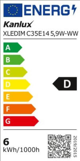 Kanlux LED-Lampe 5.9W 97mm für Fassung E14 und Form C35 Warmes Weiß 806lm Dimmbar