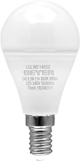 Geyer Λάμπα LED 8.5W για Ντουί E14 και Σχήμα G45 Θερμό Λευκό 800lm