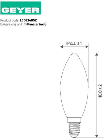 Geyer LED-Lampe 8.5W für Fassung E14 und Form C37 Kühles Weiß