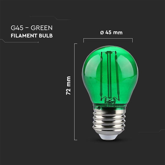 V-TAC Bec LED 2W 72mm pentru Soclu E27 și Formă G45 Verde 60lm