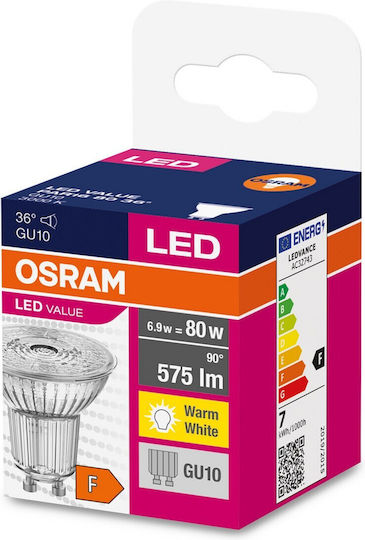 Osram LED крушка 6.9W за фасунга GU10 и форма PAR16 Топло бяло 575лм