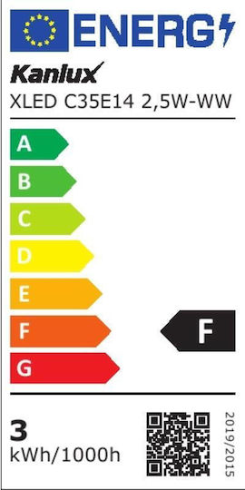 Kanlux Bec LED 2.5W 97mm pentru Soclu E14 și Formă C35 Alb cald 250lm