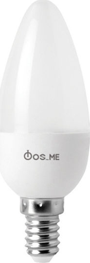Fos me Λάμπα LED 7W 100mm για Ντουί E14 και Σχήμα C37 Θερμό Λευκό 560lm