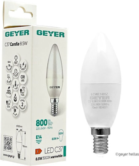 Geyer LED-Lampe 8.5W für Fassung E14 und Form C37 Warmes Weiß 800lm