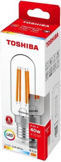 Toshiba Λάμπα LED 4.5W για Ντουί E14 και Σχήμα T25 Θερμό Λευκό