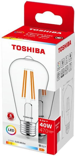 Toshiba LED Bulb 4.5W for Socket E27 and Shape ST64 Warm White 470lm DELS-STW44P567AF11