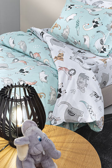 Guy Laroche Комплект чаршафи Единично Памучни Zootopia Aqua-grey 165x250см 3бр
