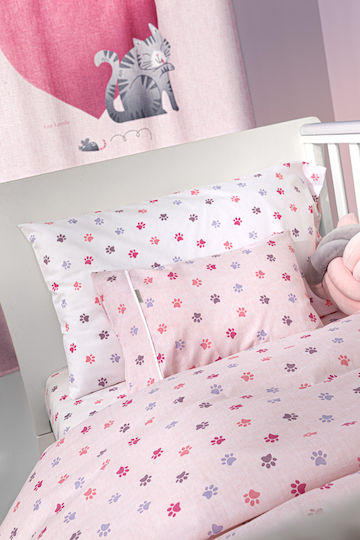 Guy Laroche Paw Pinky Baby Sheets Set Crib Cotton Pinky Pink 115x170cm 3pcs
