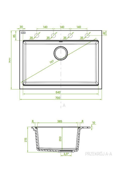 Laveo Drop-In Spüle aus Verbundgranulat B50xT70cm Gray