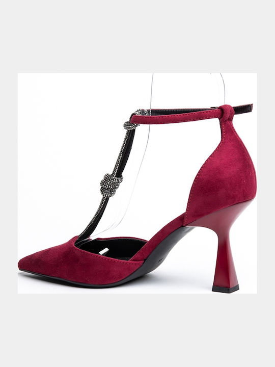 Pumps mit Riemchen & hoher Absatz Burgundisch