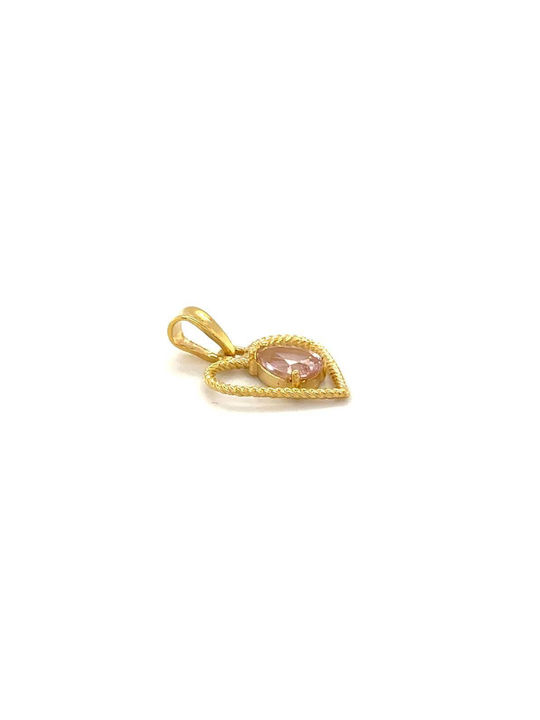 Heart Pendant Pink Zircon Black Cord Gold K9 375°