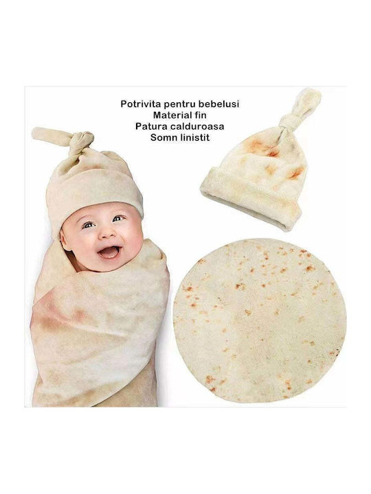 Flannel Blanket Flippy Hat Set Envelope Shape Newborns Polyester Material 85 Cm Cream