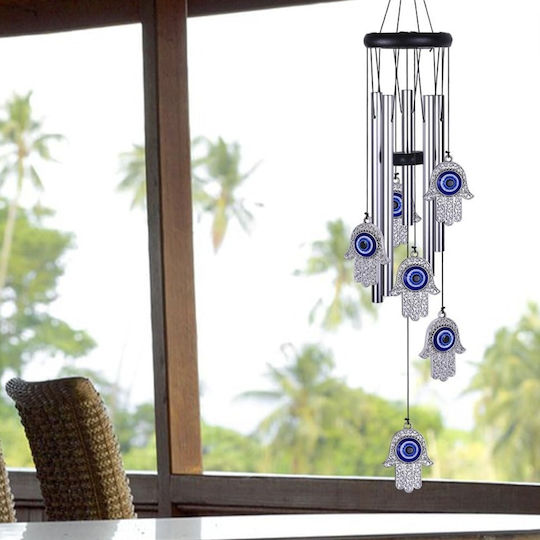 Silver Metal Wind Chime Sound Tubes Home Garden Hand Fatima Design