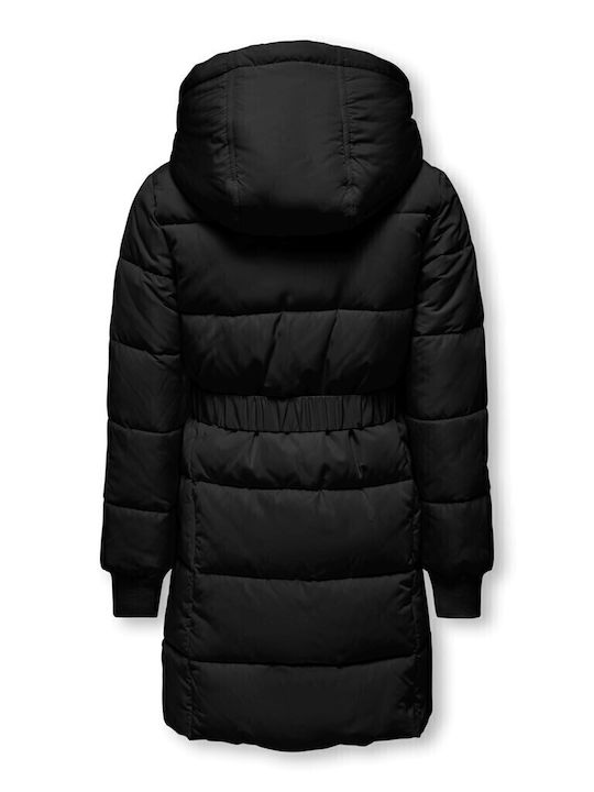 Kinder Steppjacke Lang mit Kapuze Black