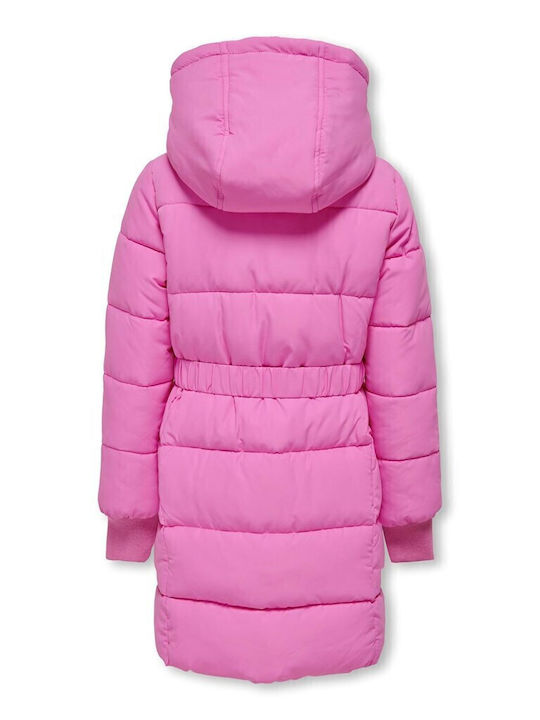 Kids' Quilted Jacket Long with Hood Pink