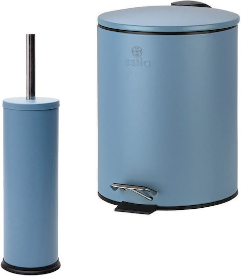 Estia Classic Metallic Bathroom Brush and Bin Set 5l Blue