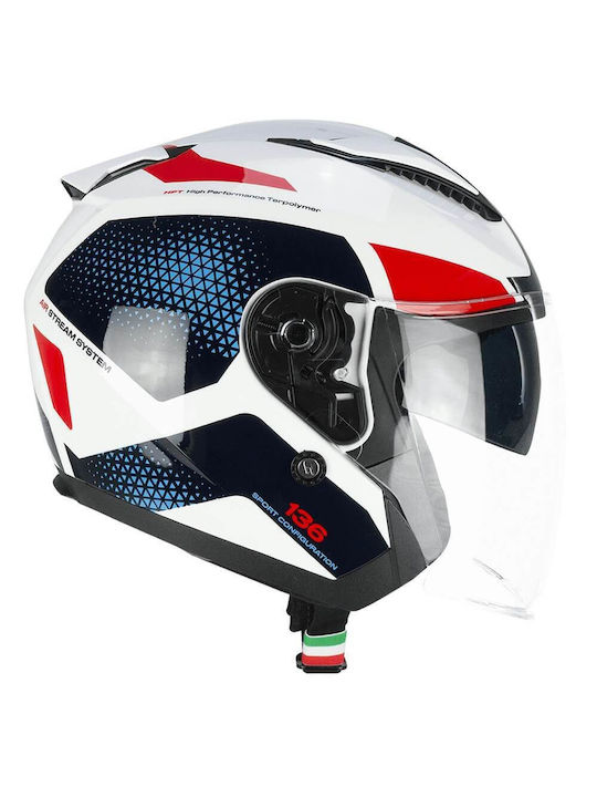 CGM 136G White/Blue Motorcycle Helmet Jet ECE 22.06 1450gr with Sunvisor