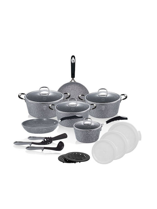 Berlinger Haus Stone Touch Line Cookware Set of Aluminum with Stone Coating Grey 18pcs