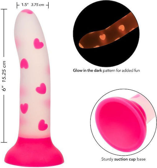 Calexotics Glow In Dark Реалистично дилдо Със смукателна чашка Розов 15.25см