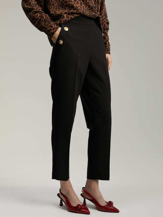 Damen Stoff Capri Hose mit Gummizug Schwarz