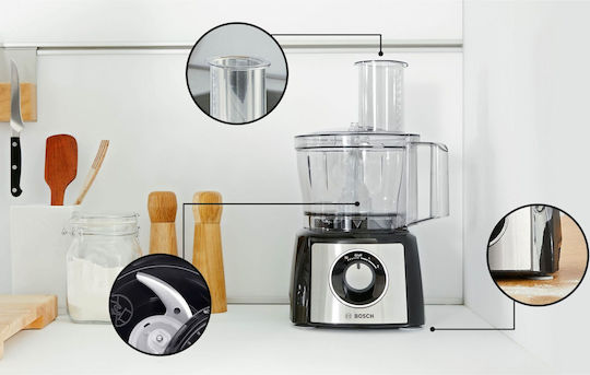 Bosch Multifunktions-Food-Prozessor 900W mit Behälter 2.3Es und Blender-Kanne Silber