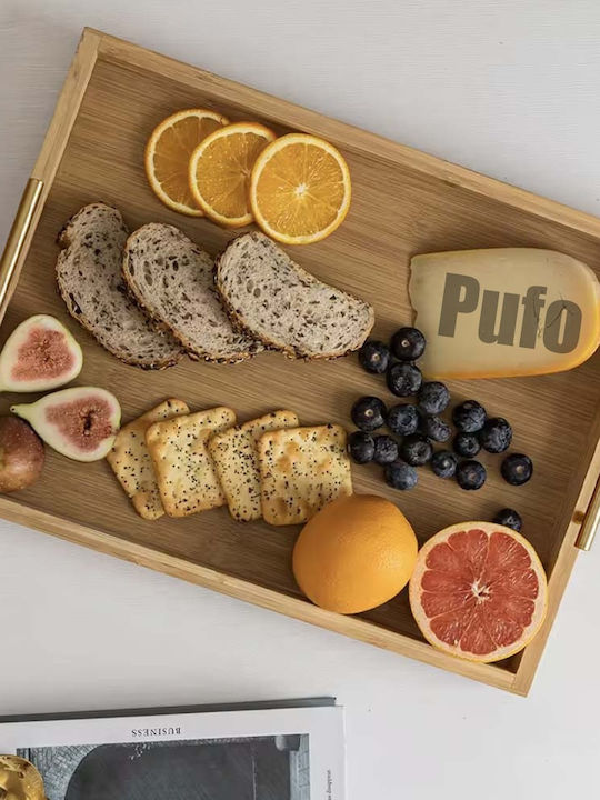 Elegant Bamboo Wood Serving Tray with Metal Handles 38 x 26 cm
