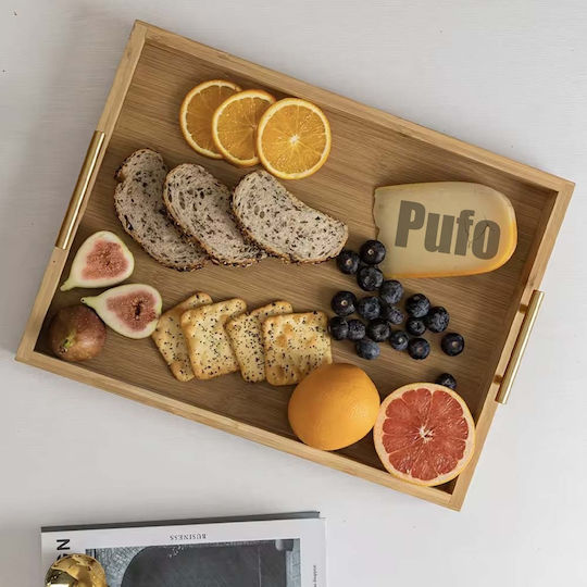 Elegant Bamboo Wood Serving Tray with Metal Handles 38 x 26 cm