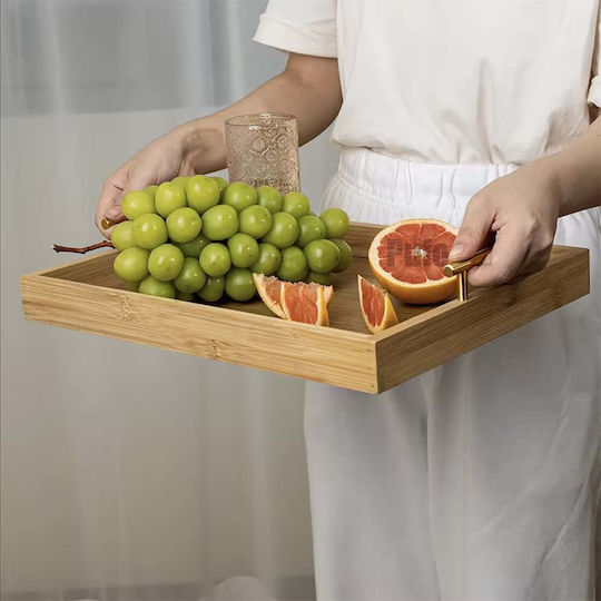 Elegant Bamboo Wood Serving Tray Metal Handles 32 X 22 Cm
