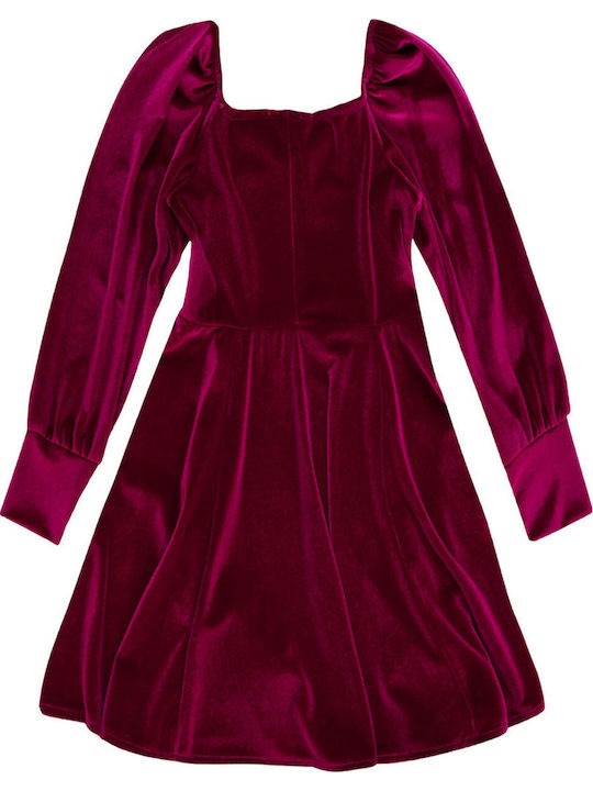 Kinderkleid Langärmelig Samt Magenta