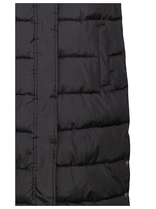 Lang Damen Ärmellos Puffer Jacke für Winter Schwarz