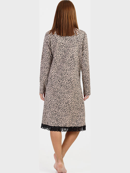 Cherry Winter Damen Nachthemd Leopard