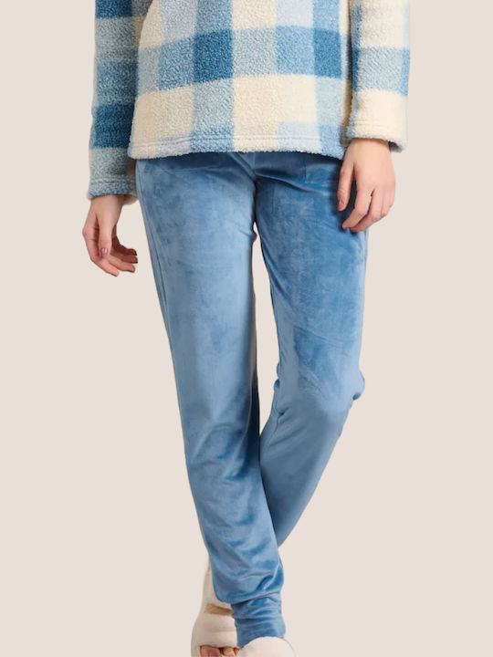 Jeannette Lingerie Χειμερινό Γυναικείο Σετ Πιτζάμας Fleece Σιελ