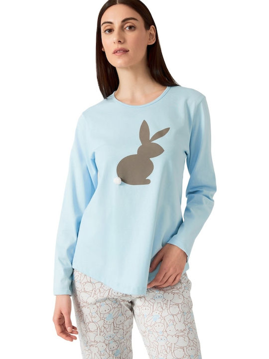 Minerva Winter Women's Pyjama Set Sky Blue Allover Bunny
