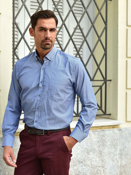 Long-sleeved Cotton Shirt Striped Blue