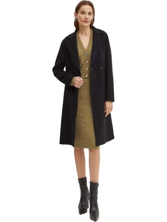 Silvian Heach Women's Wool Midi Coat with Belt black